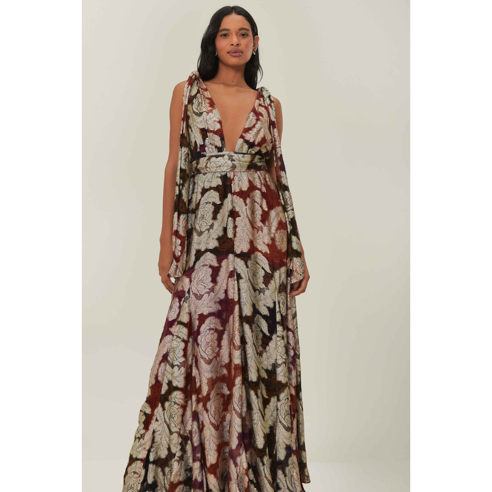 Anthropologie FARM RIO Sleeveless V-Neck Jacquard Lurex A-Line Maxi Dress M $448 - Picture 7 of 12